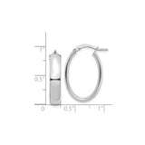 14k White Gold Oval Hoop Earrings, Polished Finish, Hinged Back Closure, Minimalist Style