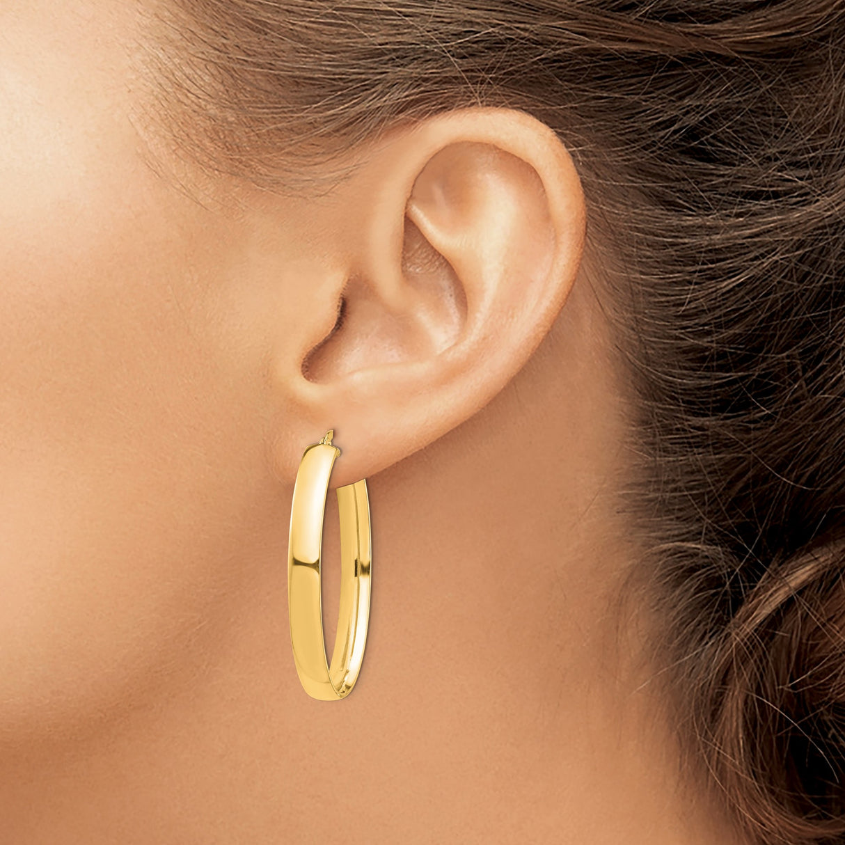 14k Yellow Gold Oval Hoop Earrings, Polished Finish, Classic Minimalist Style for Women
