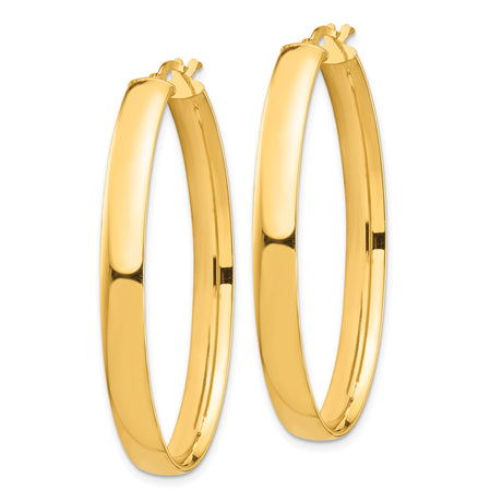 14k Yellow Gold Oval Hoop Earrings, Polished Minimalist Design for Women