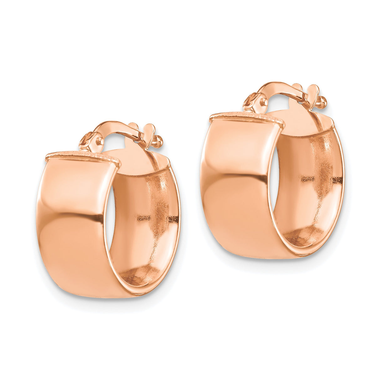 14k Rose Gold Hoop Earrings, Rounded Rectangle Design, Polished Minimalist Style for Women