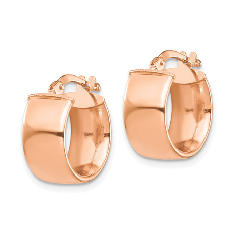 14k Rose Gold Hoop Earrings, Rounded Rectangle Design, Polished Minimalist Style for Women