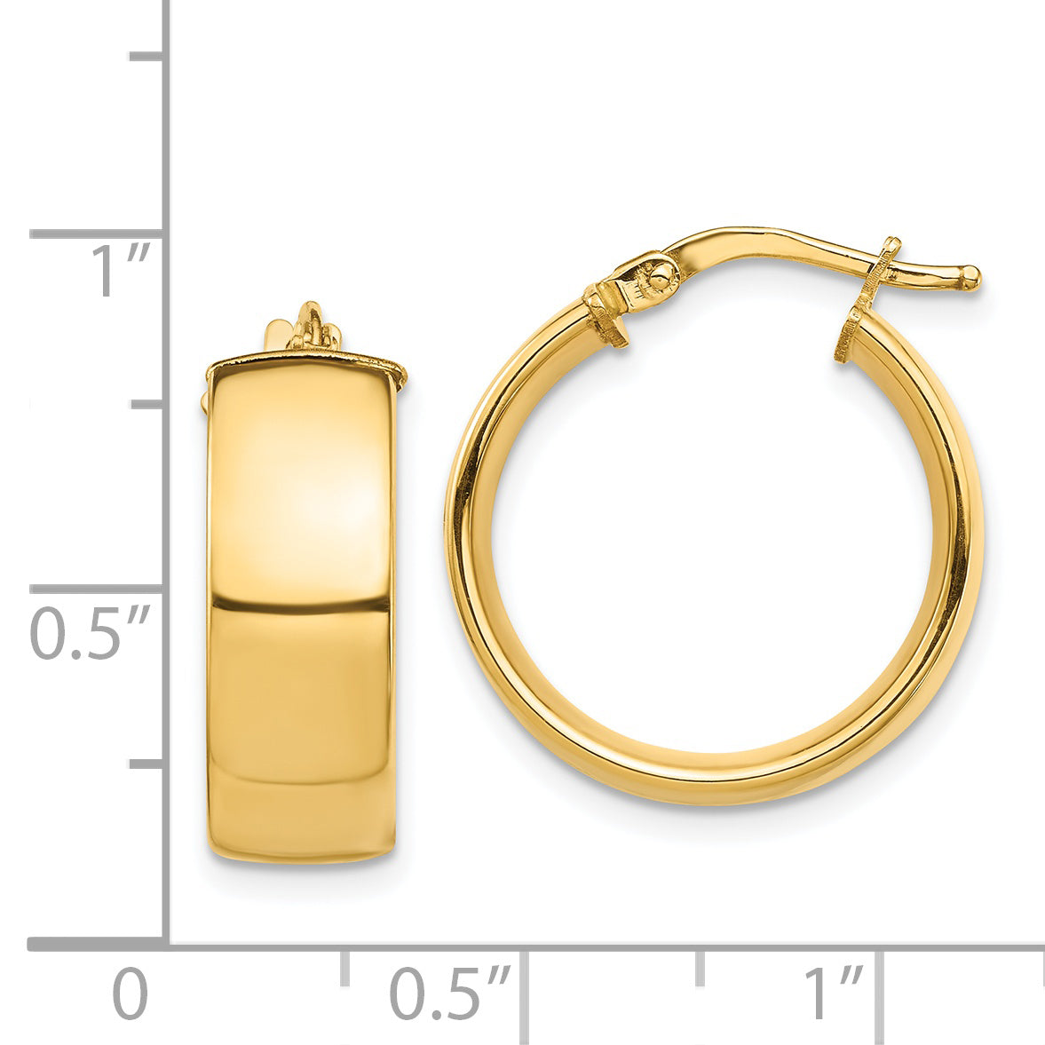 14k Yellow Gold Hoop Earrings, Classic Round Hinged Clasp with Smooth High Polish Finish