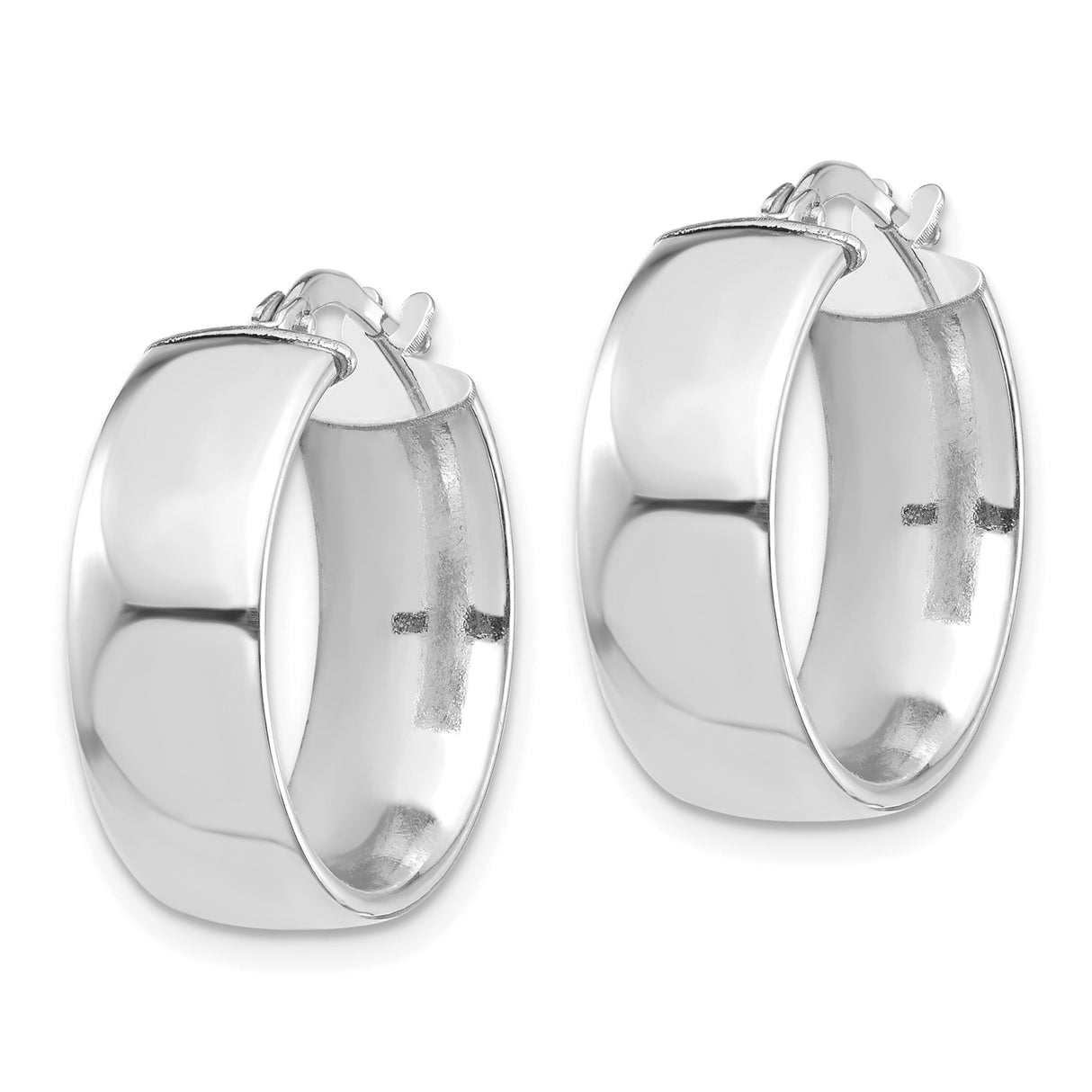 14k White Gold Hoop Earrings, Wide Dome Polished Minimalist Design for Women or Unisex Wear