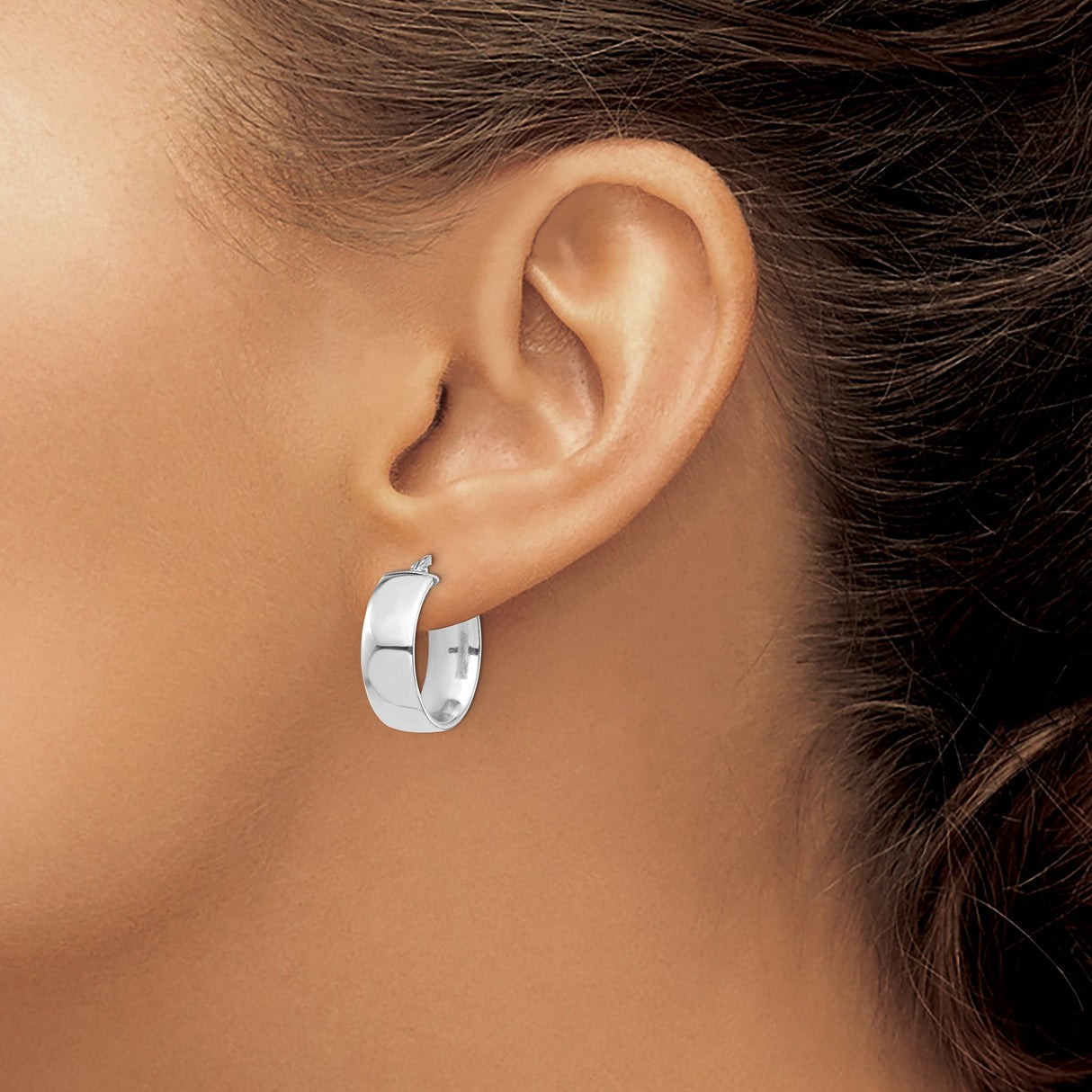 14k White Gold Hoop Earrings, Wide Dome Polished Minimalist Design for Women or Unisex Wear