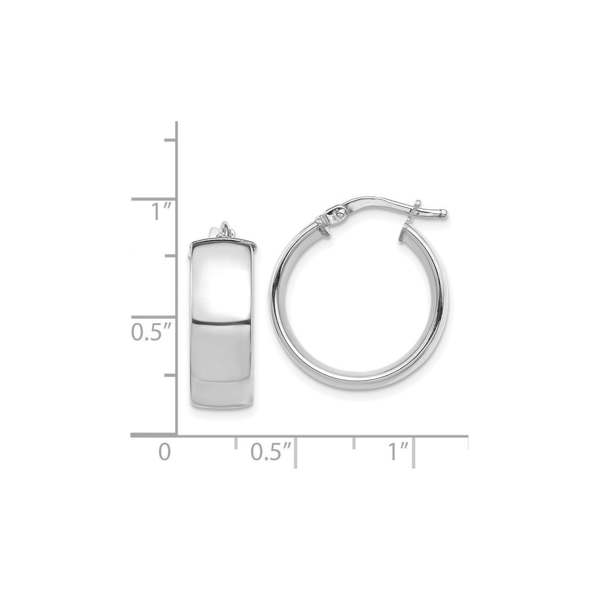 14k White Gold Hoop Earrings, Wide Dome Polished Minimalist Design for Women or Unisex Wear