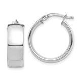 14k White Gold Hoop Earrings, Wide Dome Polished Minimalist Design for Women or Unisex Wear