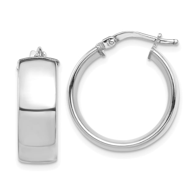 14k White Gold Hoop Earrings, Wide Dome Polished Minimalist Design for Women or Unisex Wear
