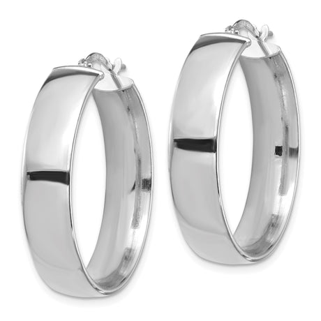 14k White Gold Hoop Earrings, Classic Round High Polish Minimalist Design for Women