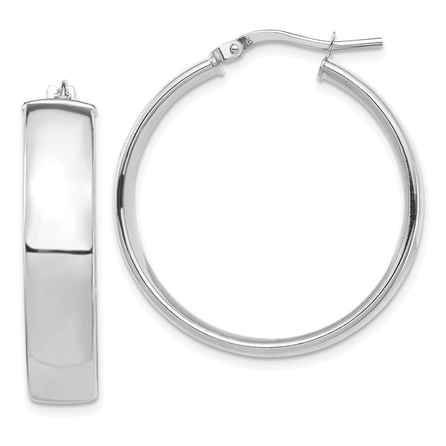 14k White Gold Hoop Earrings, Classic Round High Polish Minimalist Design for Women