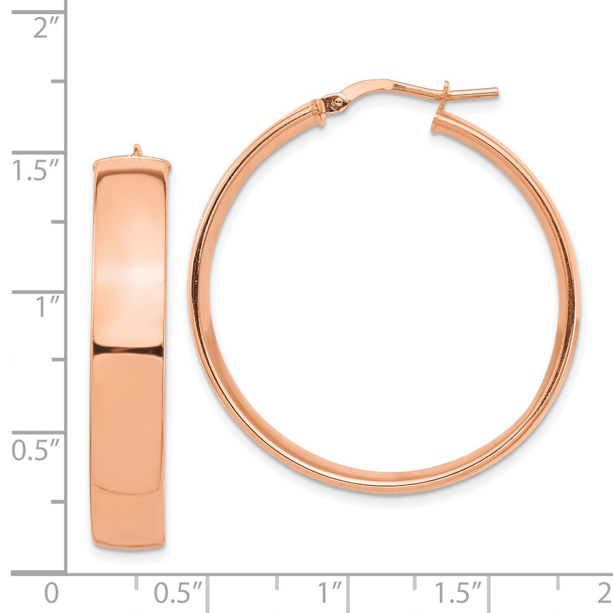 14k Rose Gold Hoop Earrings, Wide Polished Design, Minimalist Classic Style for Women