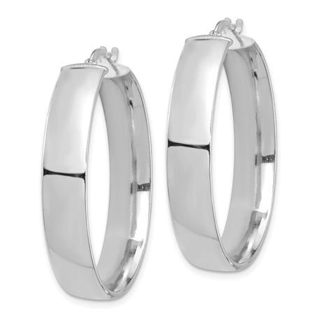 14k White Gold Hoop Earrings, Classic Round Polished Design, Lightweight Modern Style