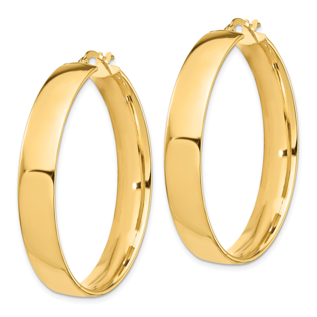 14k Yellow Gold Hoop Earrings, Classic Polished Finish, Bold Wide Design, Lightweight and Minimalist