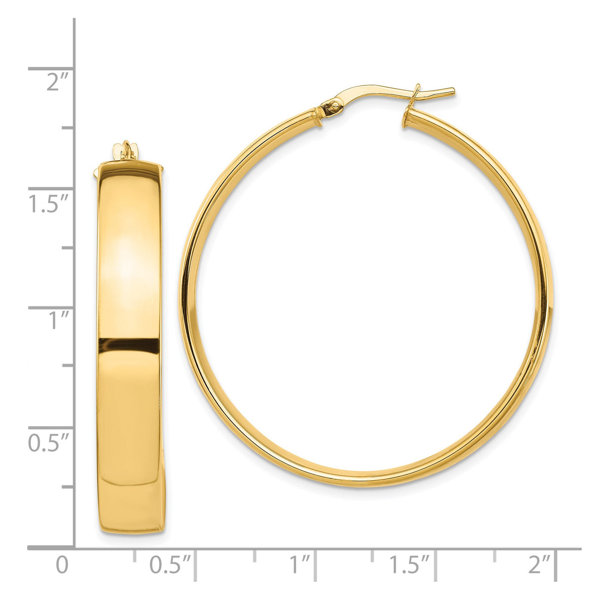 14k Yellow Gold Hoop Earrings, Classic Polished Finish, Bold Wide Design, Lightweight and Minimalist