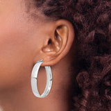 14k White Gold Hoop Earrings, Medium Round Lightweight High-Polish Smooth Finish