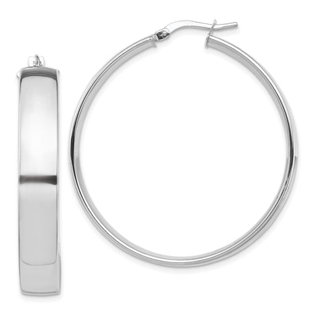 14k White Gold Hoop Earrings, Medium Round Lightweight High-Polish Smooth Finish