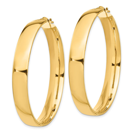 14k Yellow Gold Hoop Earrings, Large Flat Edge Design with High Polish Finish