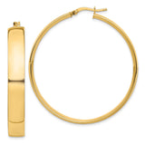 14k Yellow Gold Hoop Earrings, Large Flat Edge Design with High Polish Finish