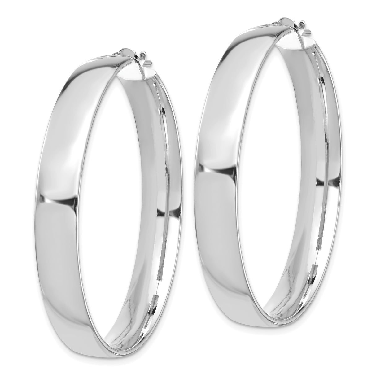 14k White Gold Hoop Earrings, Polished High-Shine Finish, Classic Round Minimalist Style