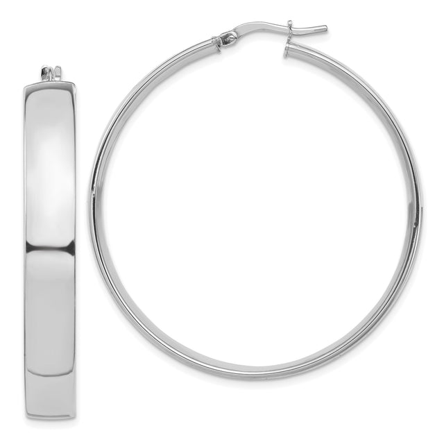 14k White Gold Hoop Earrings, Polished High-Shine Finish, Classic Round Minimalist Style