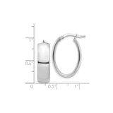 14k White Gold Oval Hoop Earrings, Polished Lightweight Hinged Hoops, Classic Minimalist Style