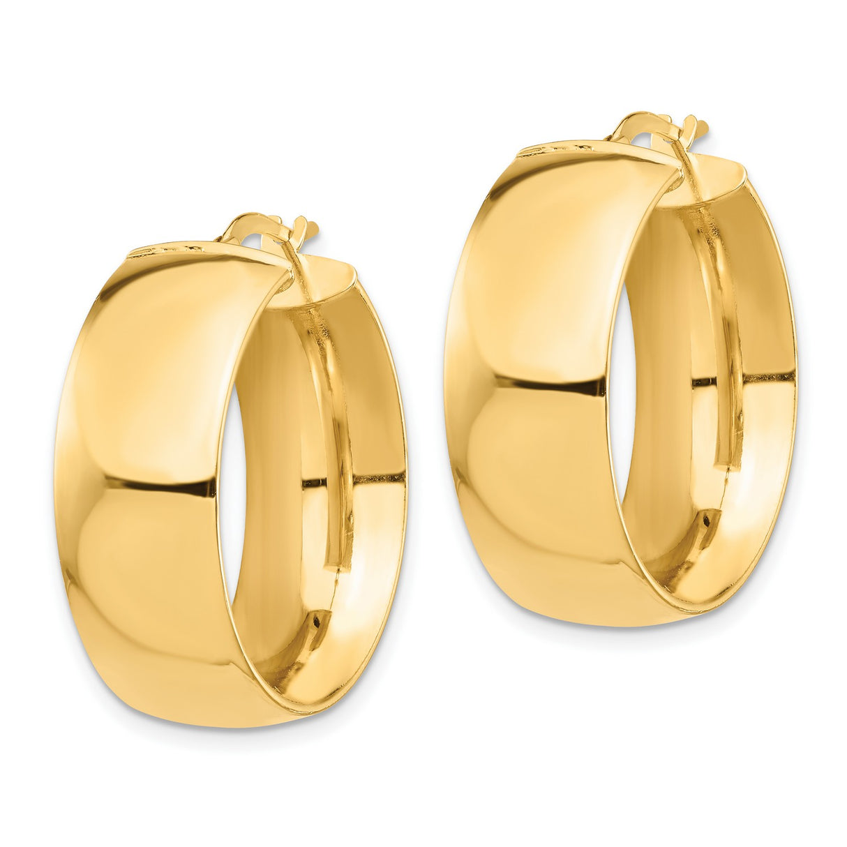 14k Yellow Gold Hoop Earrings, High-Polish Wide Hoops with Hinged Closure, Minimalist Design for Women