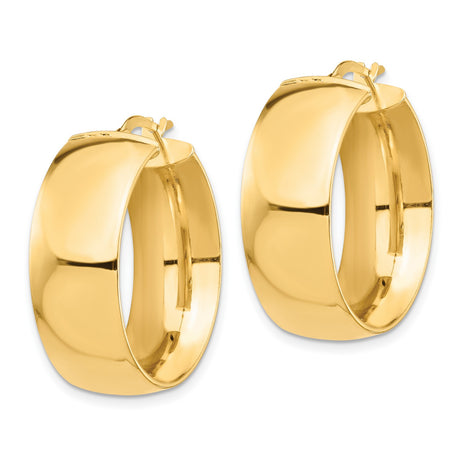 14k Yellow Gold Hoop Earrings, High-Polish Wide Hoops with Hinged Closure, Minimalist Design for Women