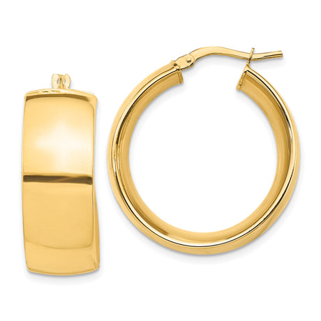 14k Yellow Gold Hoop Earrings, High-Polish Wide Hoops with Hinged Closure, Minimalist Design for Women