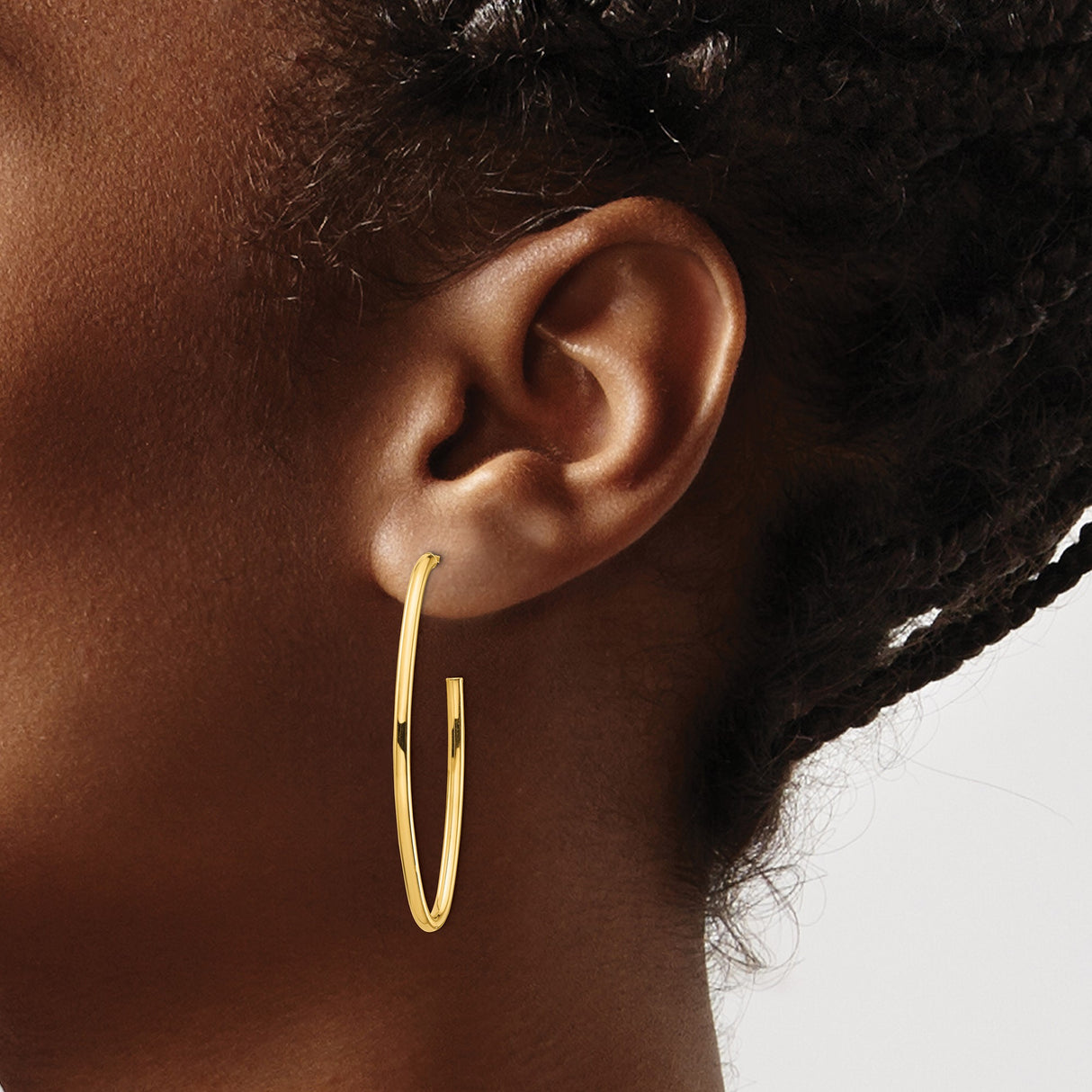 14k Yellow Gold Oval Hoop Earrings, Polished Finish, Minimalist Elongated Design