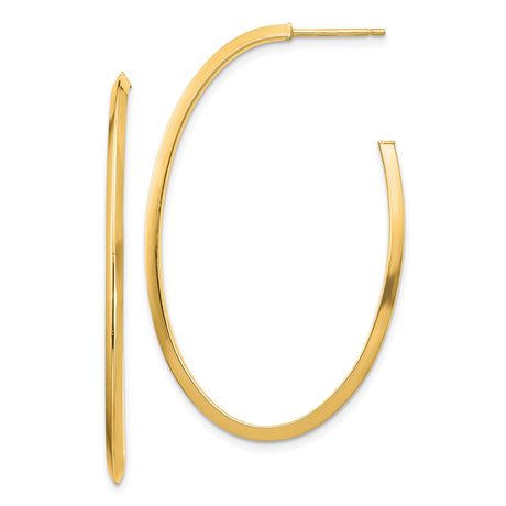 14k Yellow Gold Oval Hoop Earrings, Polished Finish, Lightweight Minimalist Style for Women