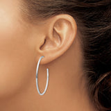 14k White Gold Oval Hoop Earrings, Sleek Polished Lightweight Minimalist Design for Women