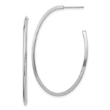 14k White Gold Oval Hoop Earrings, Sleek Polished Lightweight Minimalist Design for Women