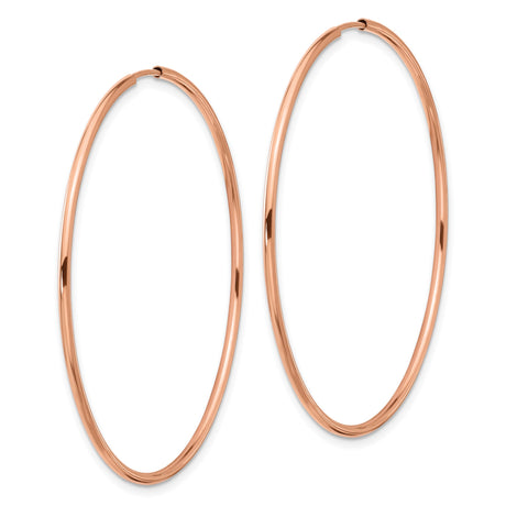 14k Rose Gold Hoop Earrings, Thin Round Minimalist Lightweight Polished Style for Women