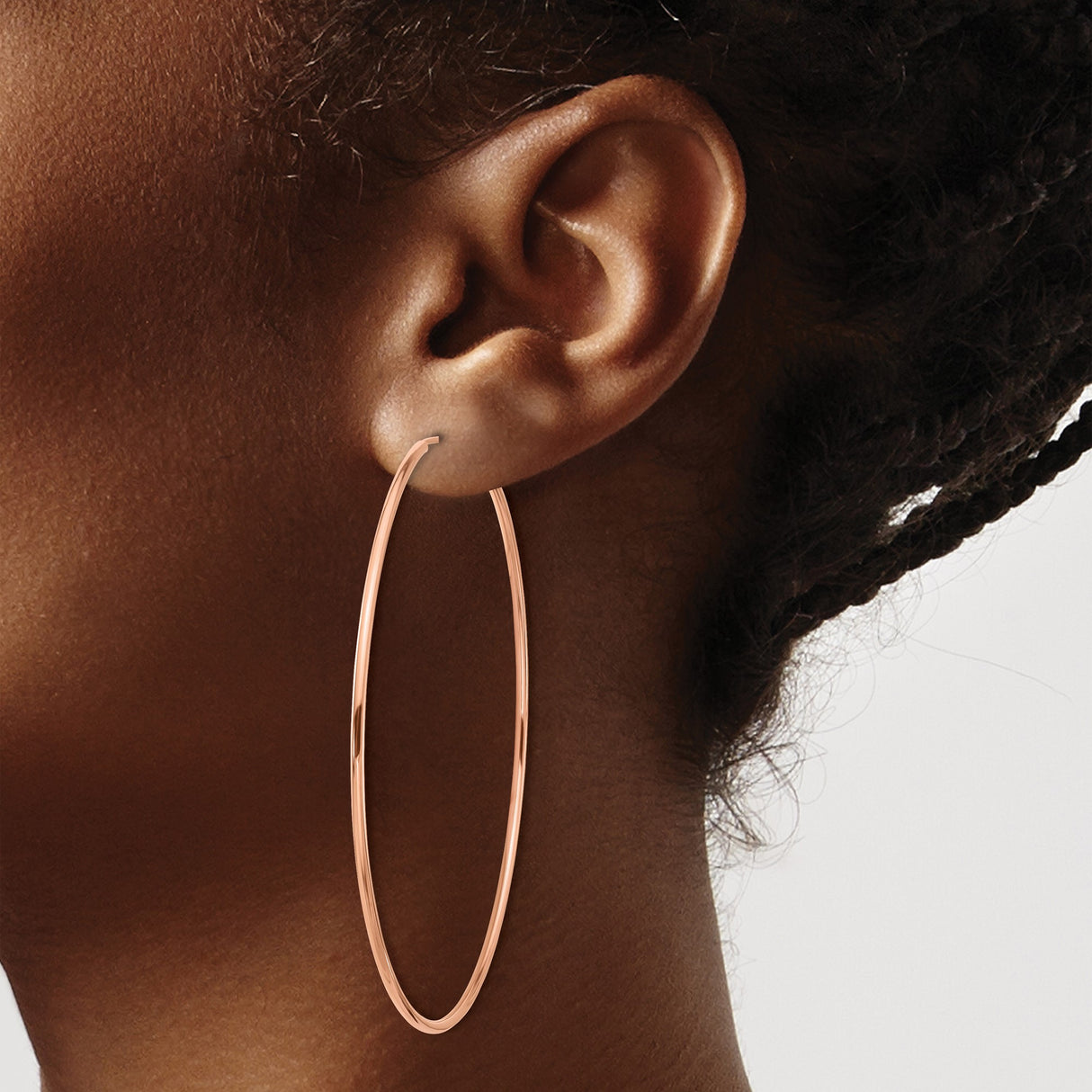 14k Rose Gold Hoop Earrings, Large Lightweight Round Hoops with Polished Finish, Minimalist Style