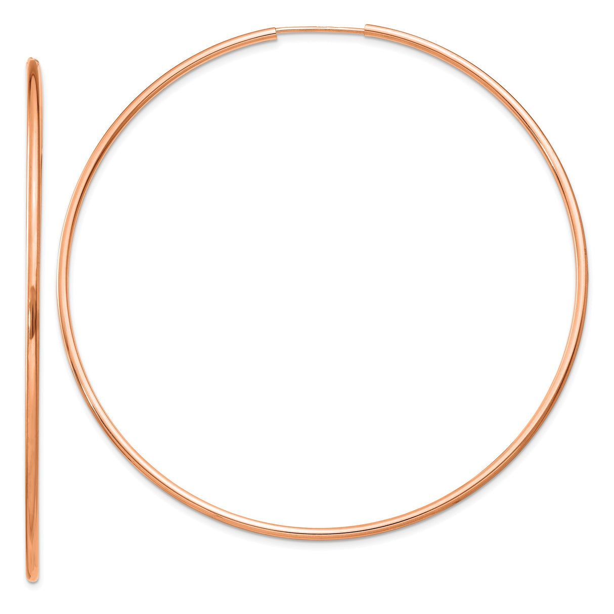 14k Rose Gold Hoop Earrings, Large Lightweight Round Hoops with Polished Finish, Minimalist Style