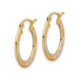 14k Tri-Color Gold Hoop Earrings with Rhodium and Rose Gold Accents, Textured Finish