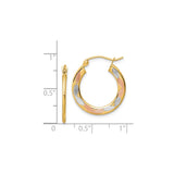 14k Tri-Color Gold Hoop Earrings with Rhodium and Rose Gold Accents, Textured Finish