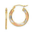 14k Tri-Color Gold Hoop Earrings with Rhodium and Rose Gold Accents, Textured Finish