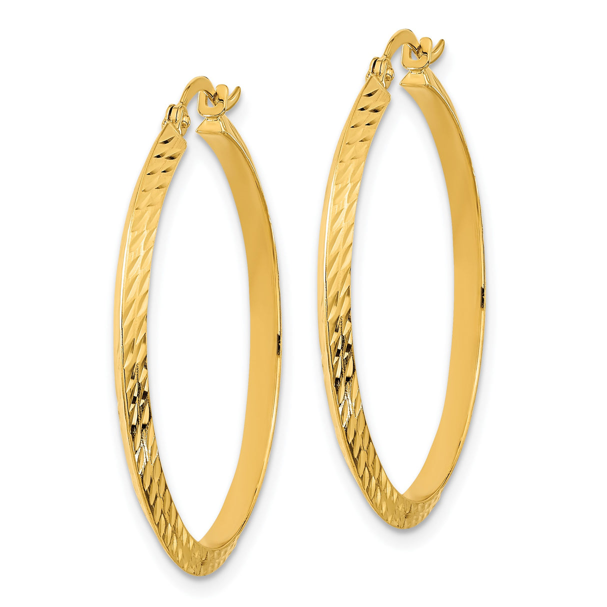 14k Yellow Gold Hoop Earrings with Diamond Cut and Textured Knife Edge Design