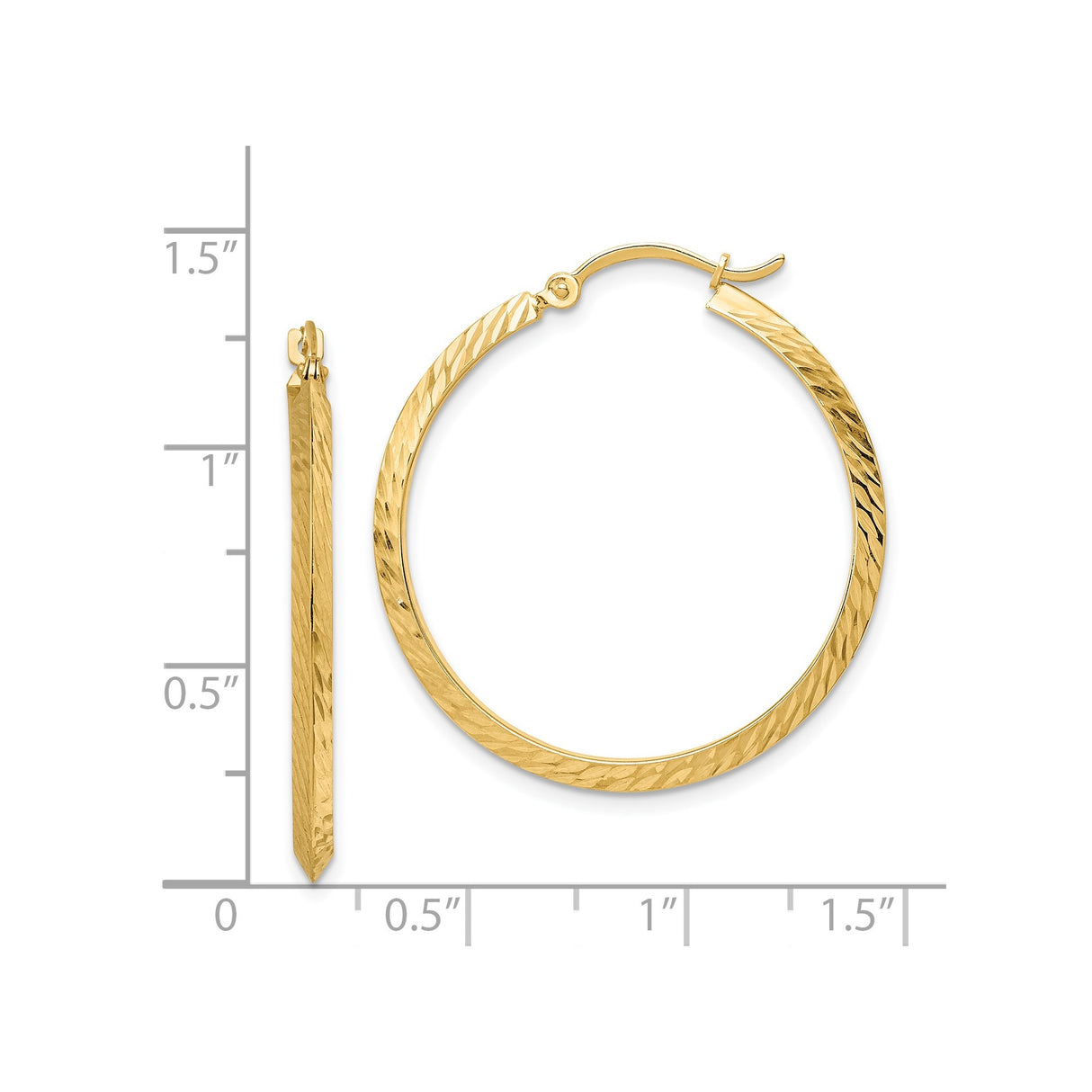 14k Yellow Gold Hoop Earrings with Diamond Cut and Textured Knife Edge Design
