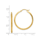 14k Yellow Gold Hoop Earrings with Diamond Cut and Textured Knife Edge Design
