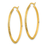 14k Yellow Gold Hoop Earrings, Diamond-Cut Twisted Design, High-Polish Finish