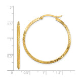 14k Yellow Gold Hoop Earrings, Diamond-Cut Twisted Design, High-Polish Finish