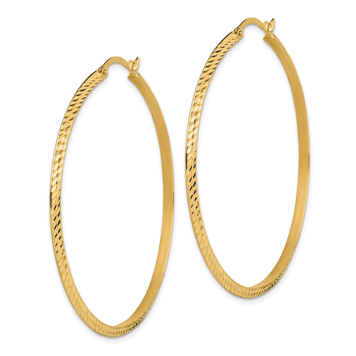 14k Yellow Gold Hoop Earrings, Textured Finish with Diamond Cut Detailing, Lightweight Classic Style