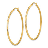 14k Yellow Gold Hoop Earrings, Textured Finish with Diamond Cut Detailing, Lightweight Classic Style