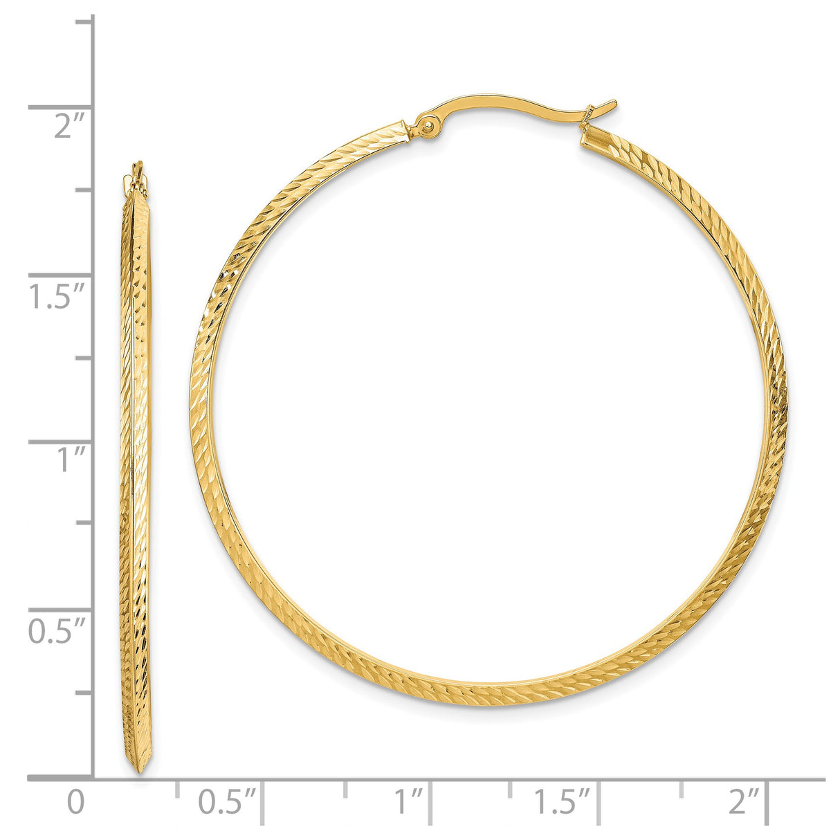 14k Yellow Gold Hoop Earrings, Textured Finish with Diamond Cut Detailing, Lightweight Classic Style