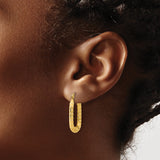 14k Yellow Gold Rectangular Hoop Earrings with Dotted Texture and Hammered Finish