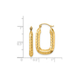 14k Yellow Gold Rectangular Hoop Earrings with Dotted Texture and Hammered Finish