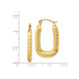 14k Yellow Gold Hoop Earrings, Elongated Oval with Embossed Dots and Link Design