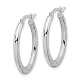 14k White Gold Oval Hoop Earrings with Polished Finish and Diamond Cut Texture