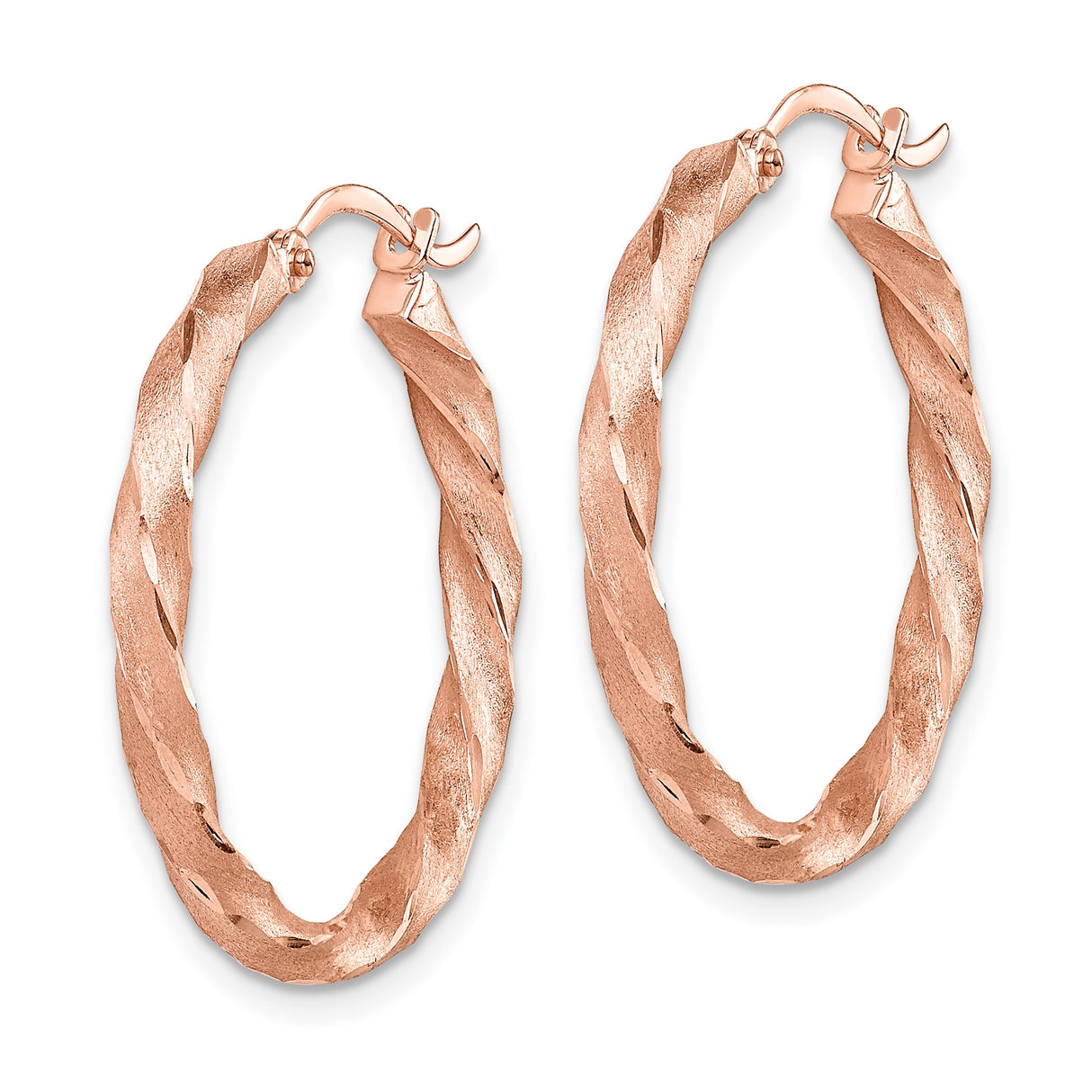 14k Rose Gold Twisted Hoop Earrings with Satin and Polished Finish, Lightweight Modern Design